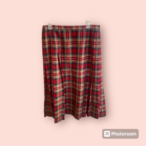 Pendleton 100% Virgin Wool Maxi Skirt Vtg No Visible Flaws! Sz 18. Red/Gld Plaid - Picture 11 of 12